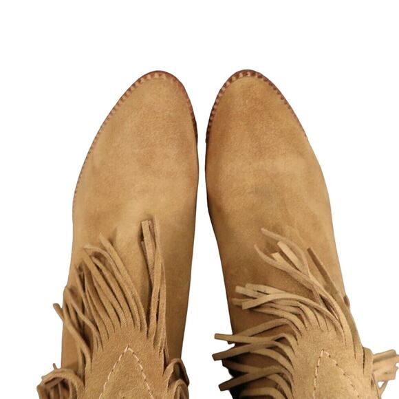 Cynthia Vincent Shoes Womens 9 Booties Fringe Leather Block Heel Fashion Western - Picture 9 of 15